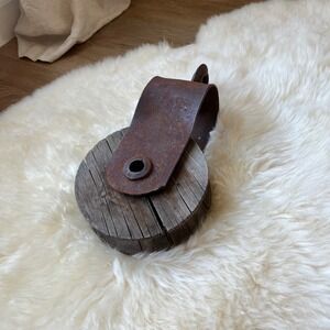 Antique Wood & Iron Barn Pulley‎